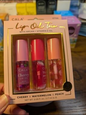 CALA Lip Oil Trio — Cherry, Watermelon & Peach (Pink/Red/Peach)